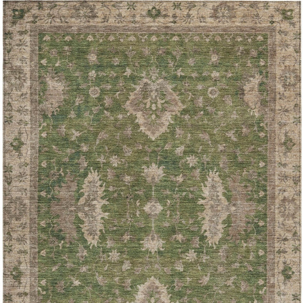 HomeRoots 5' X 8' Artichoke Green Floral Area Rug - Durable, Washable Indoor/Outdoor Design for Versatile Style 619386
