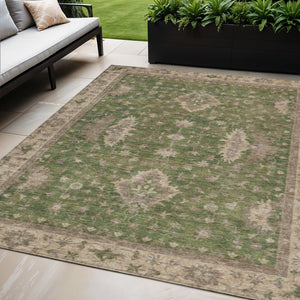 HomeRoots 5' X 8' Artichoke Green Floral Area Rug - Durable, Washable Indoor/Outdoor Design for Versatile Style 619386