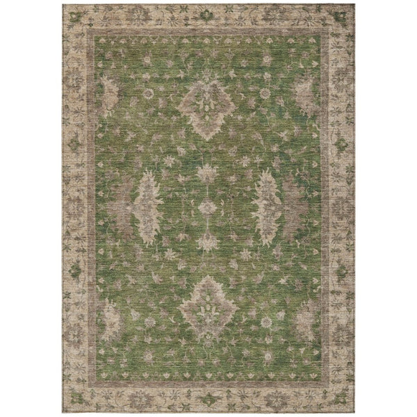 HomeRoots 5' X 8' Artichoke Green Floral Area Rug - Durable, Washable Indoor/Outdoor Design for Versatile Style 619386