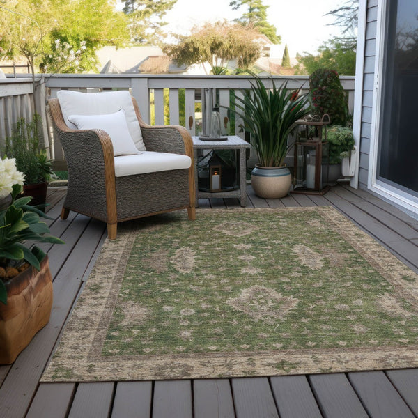 HomeRoots 5' X 8' Artichoke Green Floral Area Rug - Durable, Washable Indoor/Outdoor Design for Versatile Style 619386