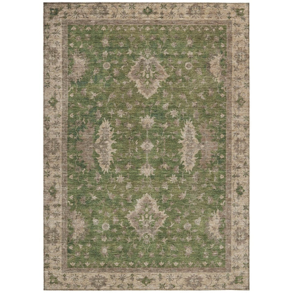 HomeRoots 5' X 8' Artichoke Green Floral Area Rug - Durable, Washable Indoor/Outdoor Design for Versatile Style 619386