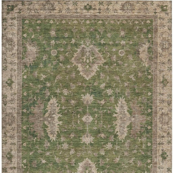 HomeRoots 5' X 8' Artichoke Green Floral Area Rug - Durable, Washable Indoor/Outdoor Design for Versatile Style 619386