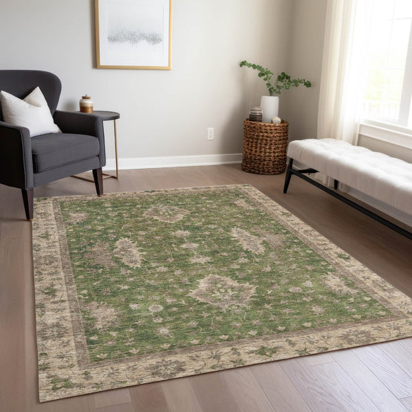 HomeRoots 5' X 8' Artichoke Green Floral Area Rug - Durable, Washable Indoor/Outdoor Design for Versatile Style 619386
