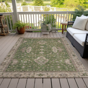 HomeRoots 5' X 8' Artichoke Green Floral Area Rug - Durable, Washable Indoor/Outdoor Design for Versatile Style 619386