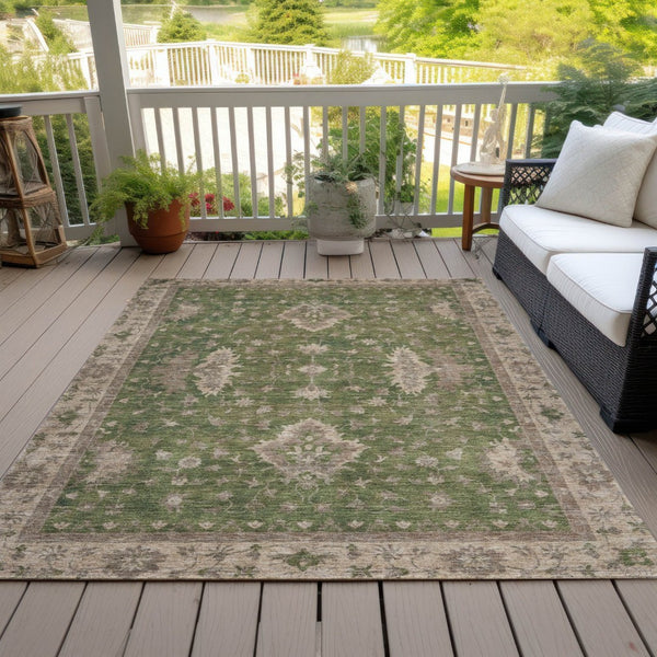 HomeRoots 5' X 8' Artichoke Green Floral Area Rug - Durable, Washable Indoor/Outdoor Design for Versatile Style 619386