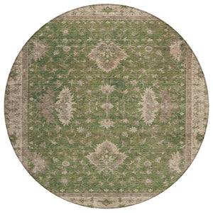 HomeRoots 8' Artichoke Green & Beige Round Floral Rug - Washable, Durable, Perfect for Indoor & Outdoor Spaces 619387