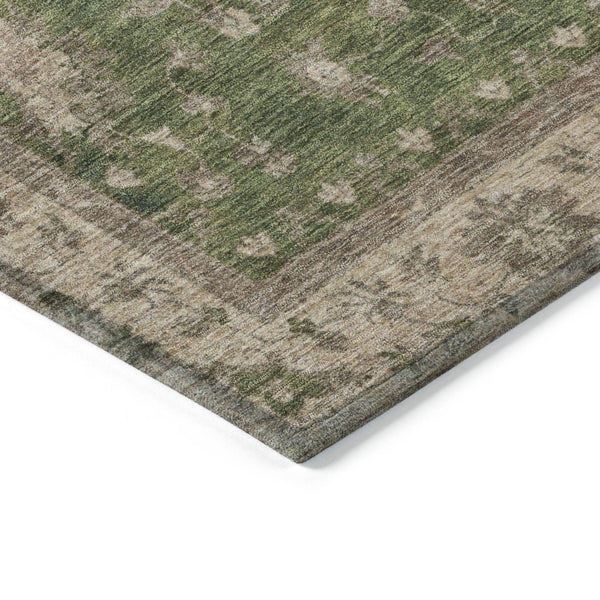 HomeRoots 8' Artichoke Green & Beige Round Floral Rug - Washable, Durable, Perfect for Indoor & Outdoor Spaces 619387