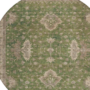 HomeRoots 8' Artichoke Green & Beige Round Floral Rug - Washable, Durable, Perfect for Indoor & Outdoor Spaces 619387
