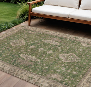 HomeRoots 9' Artichoke Green & Beige Floral Washable Rug - Durable Indoor/Outdoor Area Rug for Any Space 619389