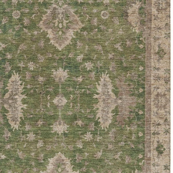 HomeRoots 9' Artichoke Green & Beige Floral Washable Rug - Durable Indoor/Outdoor Area Rug for Any Space 619389