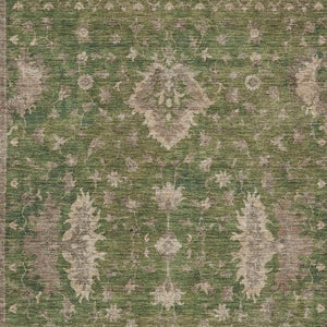 HomeRoots 10' Artichoke Green Floral Area Rug – Durable Washable Indoor/Outdoor Rug for High-Traffic Spaces 619390