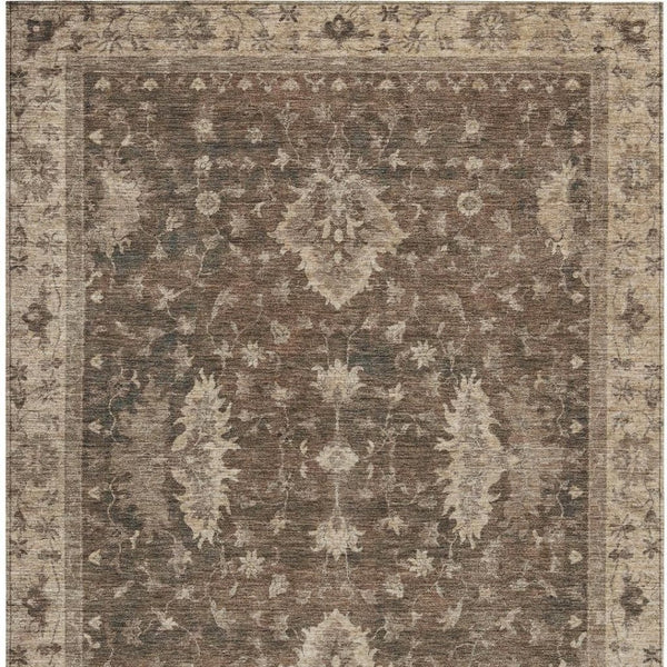 HomeRoots 5' X 8' Durable Brown and Beige Floral Indoor-Outdoor Area Rug – Machine Washable, Easy Care Design! 619398