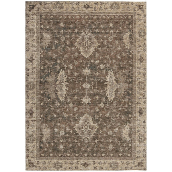 HomeRoots 5' X 8' Durable Brown and Beige Floral Indoor-Outdoor Area Rug – Machine Washable, Easy Care Design! 619398