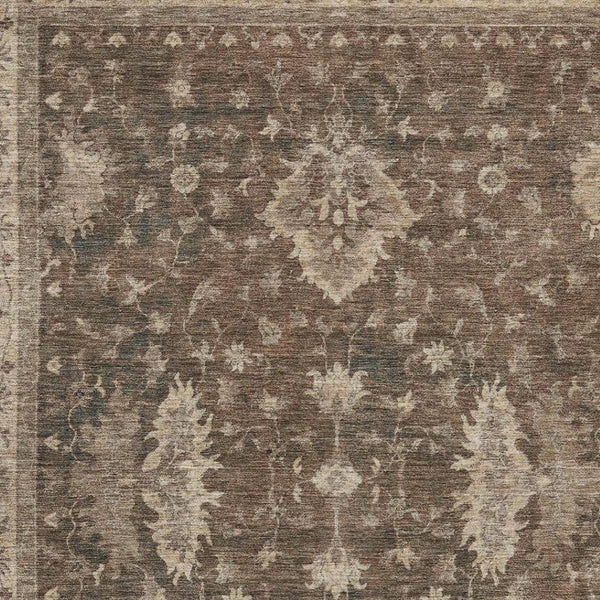 HomeRoots 5' X 8' Durable Brown and Beige Floral Indoor-Outdoor Area Rug – Machine Washable, Easy Care Design! 619398