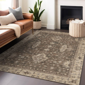 HomeRoots 5' X 8' Durable Brown and Beige Floral Indoor-Outdoor Area Rug – Machine Washable, Easy Care Design! 619398