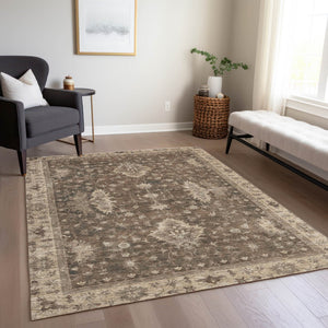 HomeRoots 5' X 8' Durable Brown and Beige Floral Indoor-Outdoor Area Rug – Machine Washable, Easy Care Design! 619398