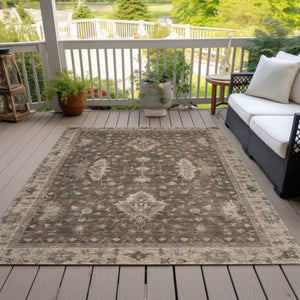 HomeRoots 5' X 8' Durable Brown and Beige Floral Indoor-Outdoor Area Rug – Machine Washable, Easy Care Design! 619398
