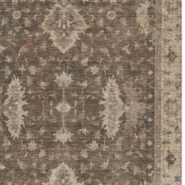 HomeRoots 9' X 12' Brown And Beige Floral Area Rug - Durable, Washable Indoor/Outdoor Design for Family Spaces 619401
