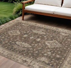 HomeRoots 10' Brown and Beige Floral Area Rug – Washable, Durable, Elegant Design for Indoor and Outdoor Use 619402
