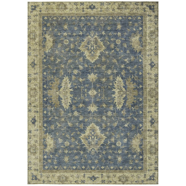 HomeRoots 5' Blue and Green Floral Washable Area Rug - Durable, Stylish Indoor/Outdoor Accent for Any Space 619404
