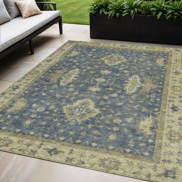HomeRoots 5' Blue and Green Floral Washable Area Rug - Durable, Stylish Indoor/Outdoor Accent for Any Space 619404