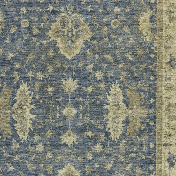 HomeRoots 5' Blue and Green Floral Washable Area Rug - Durable, Stylish Indoor/Outdoor Accent for Any Space 619404