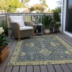 HomeRoots 5' Blue and Green Floral Washable Area Rug - Durable, Stylish Indoor/Outdoor Accent for Any Space 619404