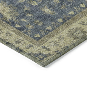 HomeRoots 5' Blue and Green Floral Washable Area Rug - Durable, Stylish Indoor/Outdoor Accent for Any Space 619404