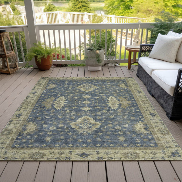 HomeRoots 5' Blue and Green Floral Washable Area Rug - Durable, Stylish Indoor/Outdoor Accent for Any Space 619404