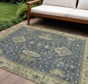 HomeRoots 10' Blue and Green Floral Washable Area Rug - Durable, Stylish Indoor/Outdoor Design for Any Space 619408