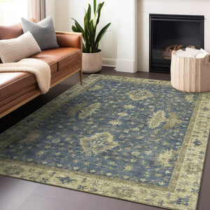 HomeRoots 10' Blue and Green Floral Washable Area Rug - Durable, Stylish Indoor/Outdoor Design for Any Space 619408