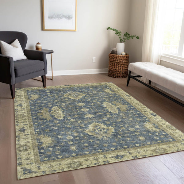 HomeRoots 10' Blue and Green Floral Washable Area Rug - Durable, Stylish Indoor/Outdoor Design for Any Space 619408