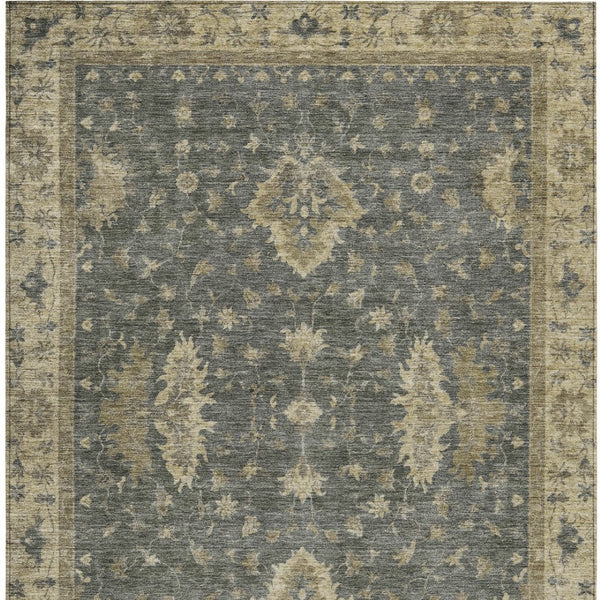 HomeRoots 5' X 8' Gray and Beige Floral Area Rug - Durable, Washable, Indoor/Outdoor, Perfect for High Traffic Areas 619410
