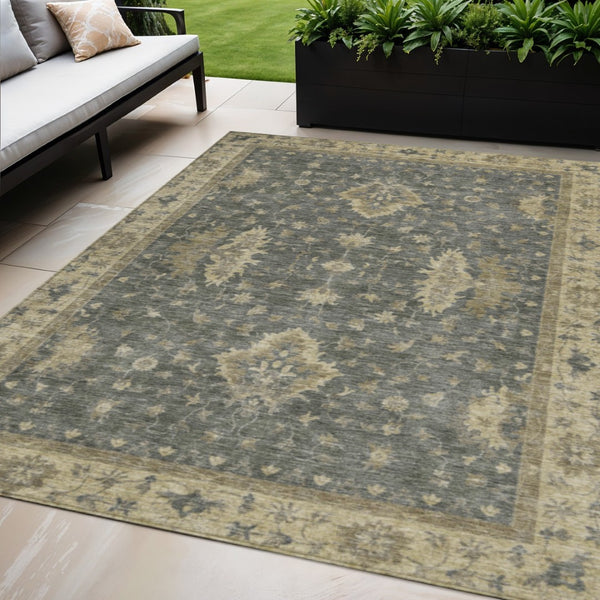 HomeRoots 5' X 8' Gray and Beige Floral Area Rug - Durable, Washable, Indoor/Outdoor, Perfect for High Traffic Areas 619410