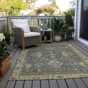 HomeRoots 5' X 8' Gray and Beige Floral Area Rug - Durable, Washable, Indoor/Outdoor, Perfect for High Traffic Areas 619410