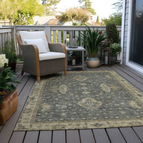 HomeRoots 5' X 8' Gray and Beige Floral Area Rug - Durable, Washable, Indoor/Outdoor, Perfect for High Traffic Areas 619410