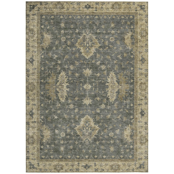 HomeRoots 5' X 8' Gray and Beige Floral Area Rug - Durable, Washable, Indoor/Outdoor, Perfect for High Traffic Areas 619410
