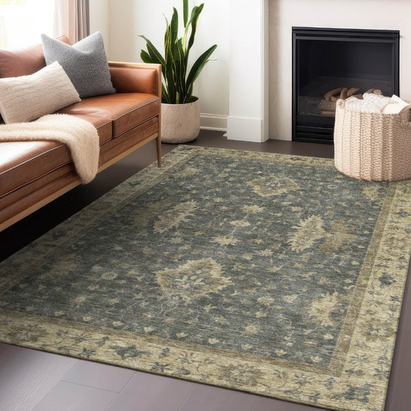 HomeRoots 5' X 8' Gray and Beige Floral Area Rug - Durable, Washable, Indoor/Outdoor, Perfect for High Traffic Areas 619410
