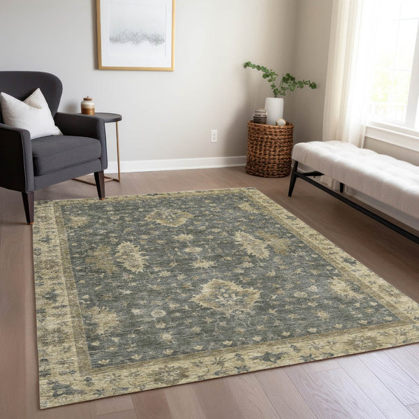 HomeRoots 5' X 8' Gray and Beige Floral Area Rug - Durable, Washable, Indoor/Outdoor, Perfect for High Traffic Areas 619410