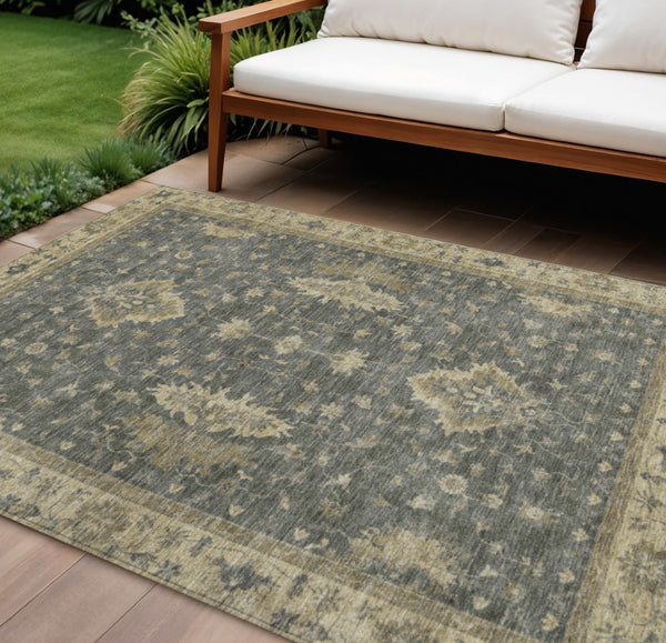 HomeRoots 8' X 10' Gray and Beige Floral Area Rug – Washable, Durable, Indoor/Outdoor, Perfect for High-Traffic Spaces 619412
