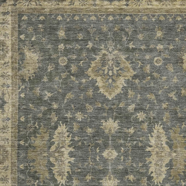 HomeRoots 10' Gray and Beige Floral Washable Area Rug - Durable Indoor/Outdoor Design for High-Traffic Spaces 619414