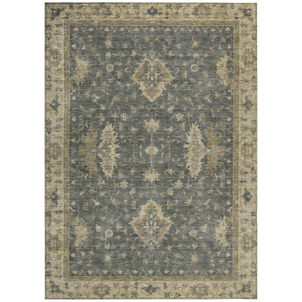 HomeRoots 10' Gray and Beige Floral Washable Area Rug - Durable Indoor/Outdoor Design for High-Traffic Spaces 619414