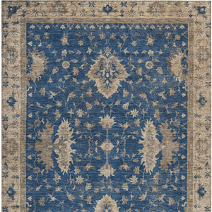 HomeRoots 5' Navy Blue and Beige Floral Area Rug – Washable, Durable Indoor/Outdoor Charm for Any Space 619416