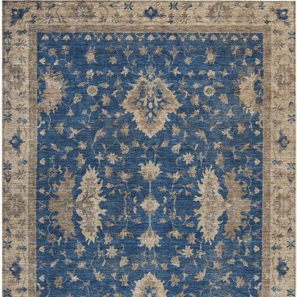 HomeRoots 5' Navy Blue and Beige Floral Area Rug – Washable, Durable Indoor/Outdoor Charm for Any Space 619416