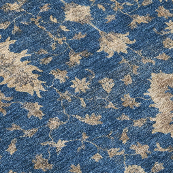 HomeRoots 8' Navy Blue & Beige Round Floral Washable Area Rug - Durable, Stylish, Indoor/Outdoor Charm! 619417