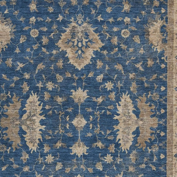 HomeRoots 8' X 10' Navy Blue and Beige Floral Rug - Durable, Washable Indoor/Outdoor Area Rug for Every Space 619418