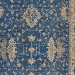 HomeRoots 10' Navy Blue & Beige Floral Area Rug - Washable, Durable for Indoor & Outdoor Spaces, Stylish Design 619420