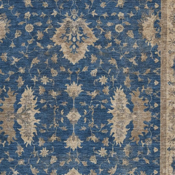 HomeRoots 10' Navy Blue & Beige Floral Area Rug - Washable, Durable for Indoor & Outdoor Spaces, Stylish Design 619420