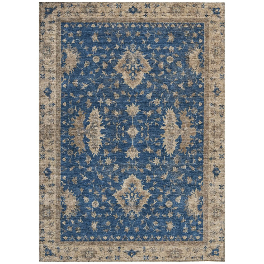 HomeRoots 10' Navy Blue & Beige Floral Area Rug - Washable, Durable for Indoor & Outdoor Spaces, Stylish Design 619420