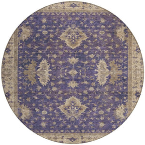 HomeRoots 8' Purple And Beige Round Floral Area Rug - Stylish, Washable, Durable for Indoor & Outdoor Use! 619423